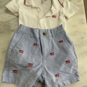 Janie and Jack Light Blue Shorts & White Onesie with Flag Design (set)